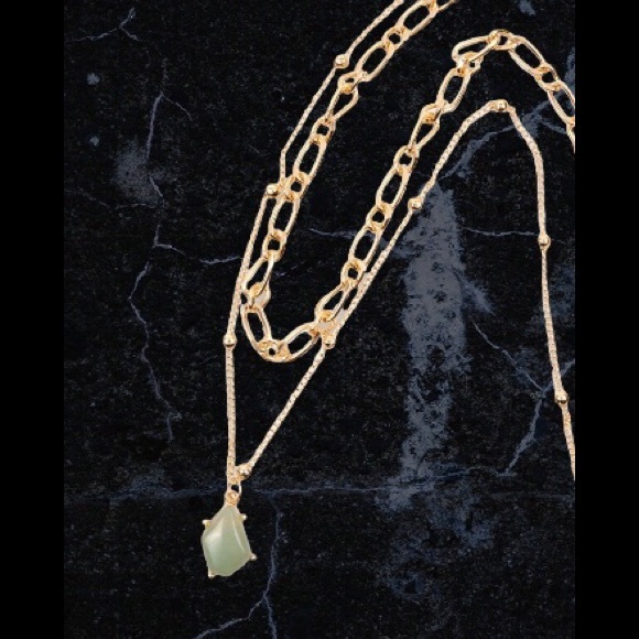 Genuine Amazonite Gemstone Teardrop Pendant In This Multi Layer Gold Necklace - Picture 8 of 11